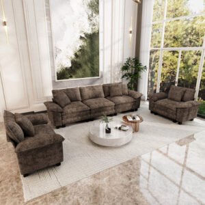 3-piece Upholstered Modular Sectional Sofa Sets, Oversized Couch Set With Sofa And Armchairs