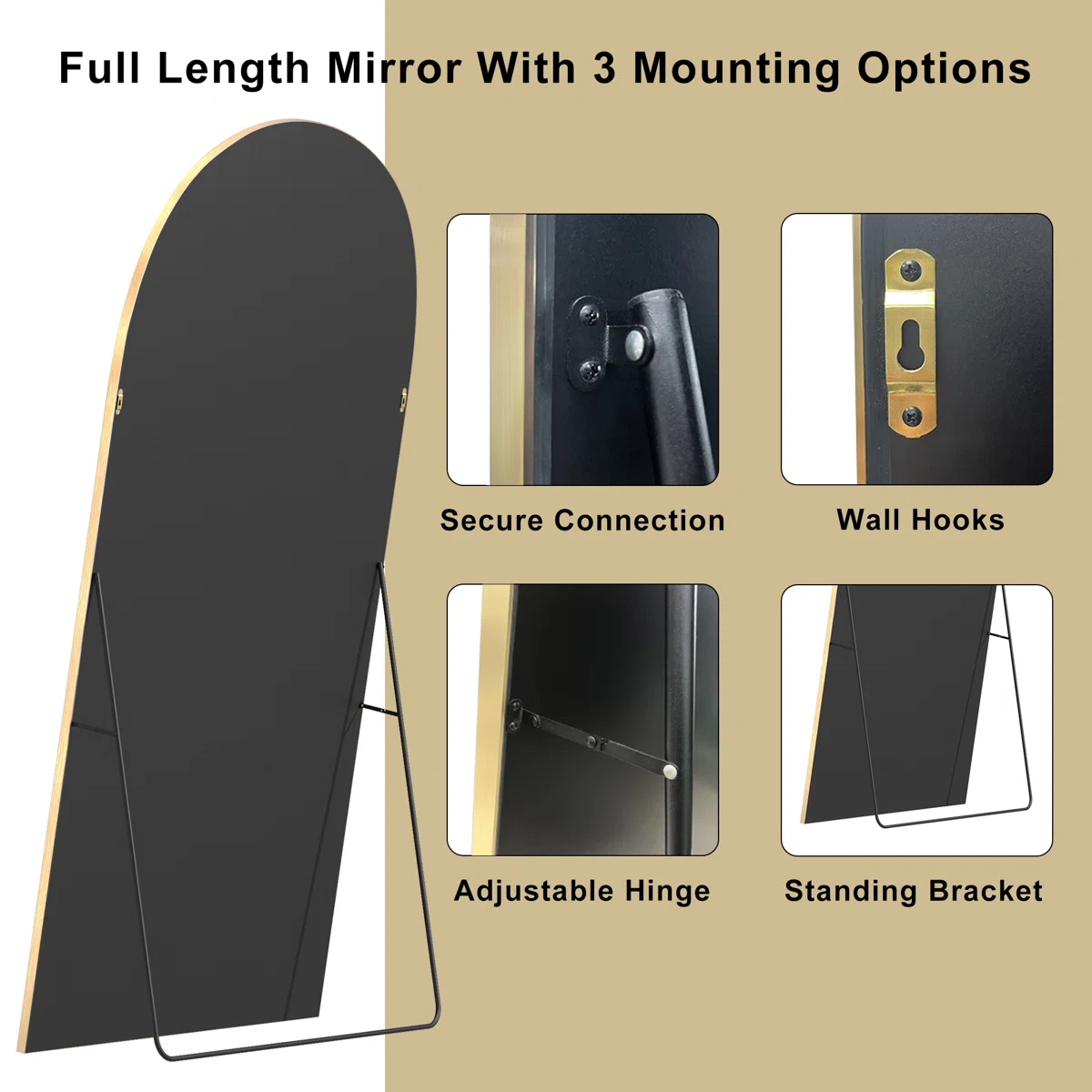Large Arch Full Length Mirror with 3 Mounting Method - Image 3
