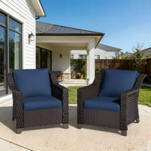 Minghui Outdoor Wicker Lounge Chair Set of 2 with Plush Cushions
